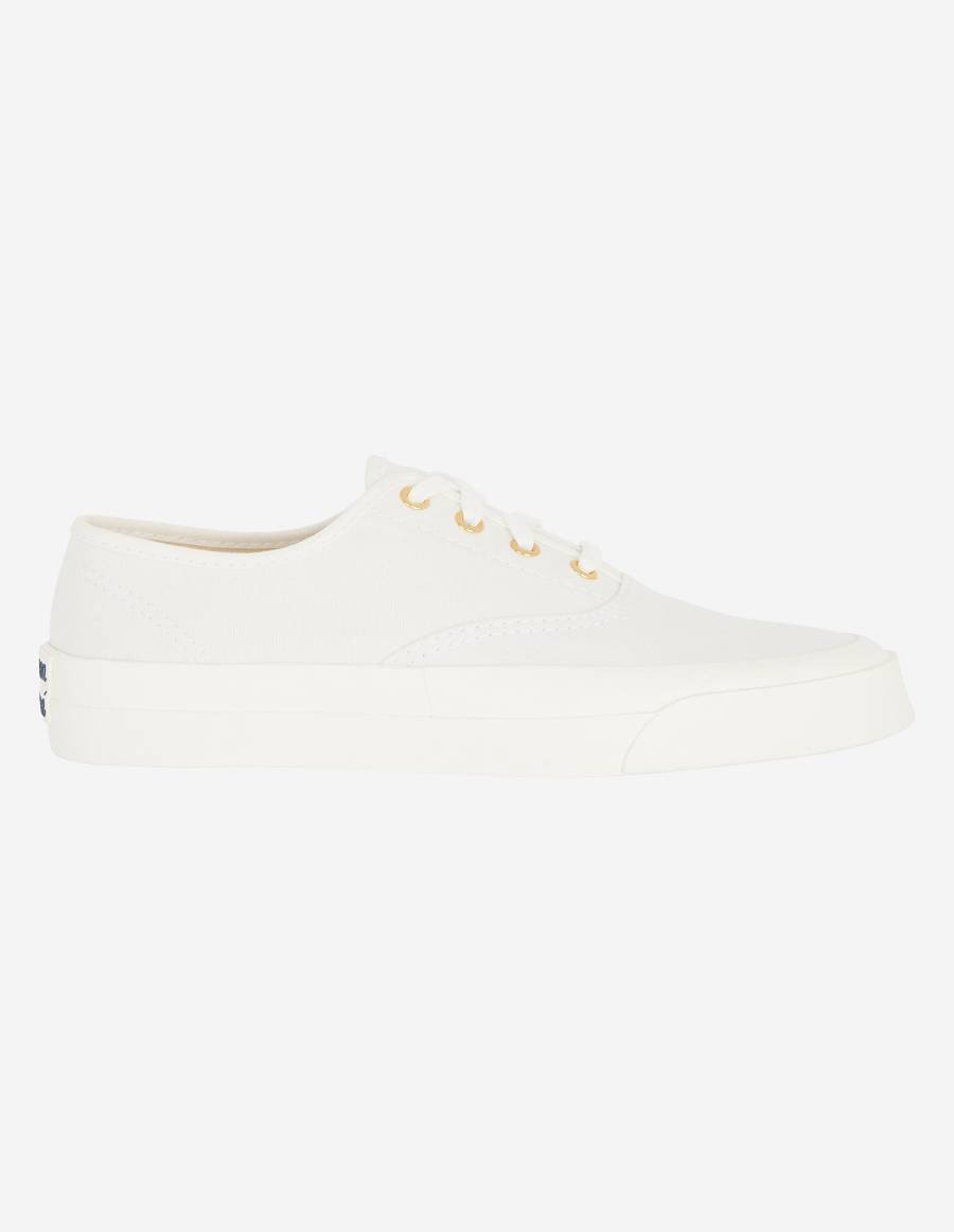 White Men's Maison Kitsune Canvas Laced Sneakers | AU-Z842