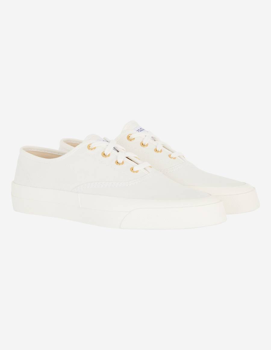 White Men\'s Maison Kitsune Canvas Laced Sneakers | AU-Z842