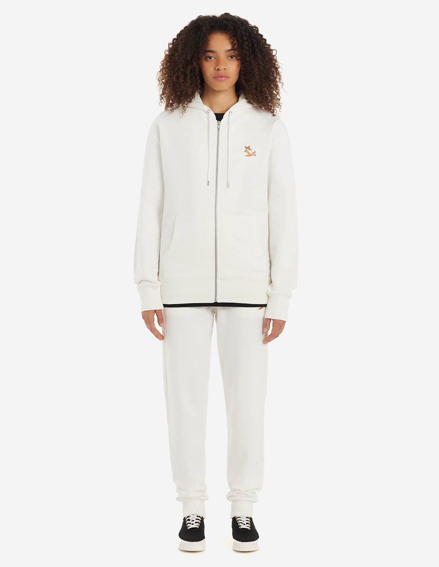 White Men's Maison Kitsune Chillax Fox Patch Zipped Hoodies | AU-U0470