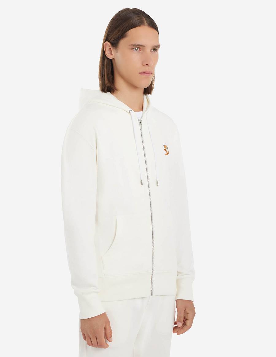 White Men's Maison Kitsune Chillax Fox Patch Zipped Hoodies | AU-U0470