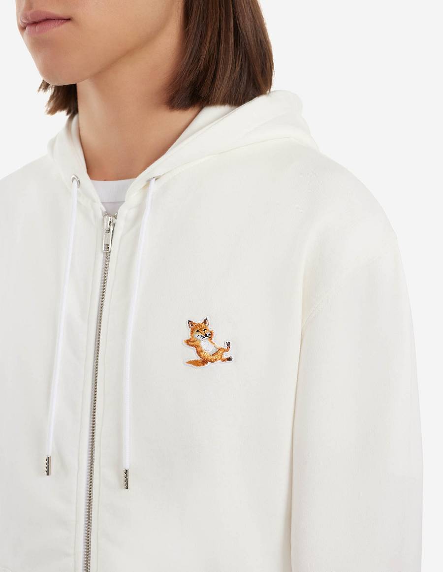 White Men's Maison Kitsune Chillax Fox Patch Zipped Hoodies | AU-U0470