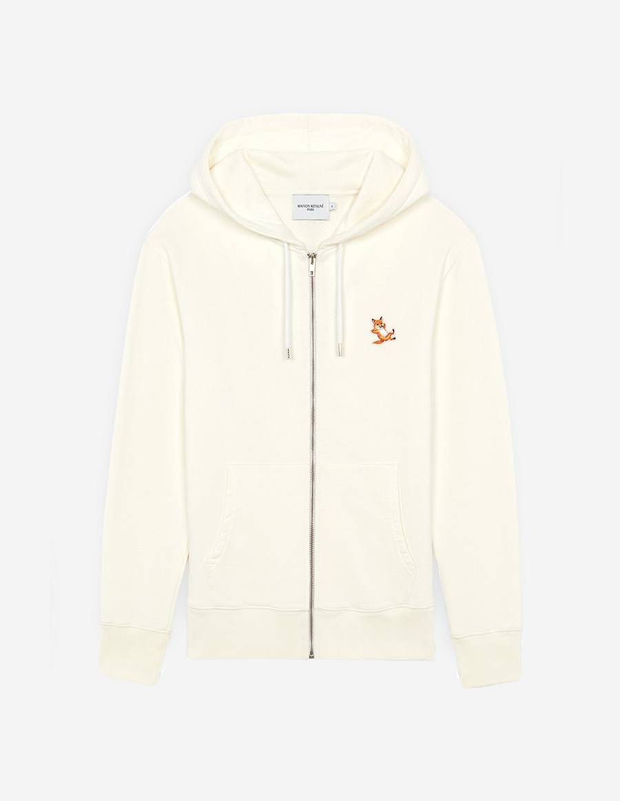 White Men\'s Maison Kitsune Chillax Fox Patch Zipped Hoodies | AU-U0470