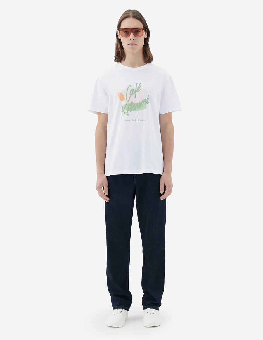 White Men's Maison Kitsune Cup Cafe Kitsune Classic T Shirts | AU-U383