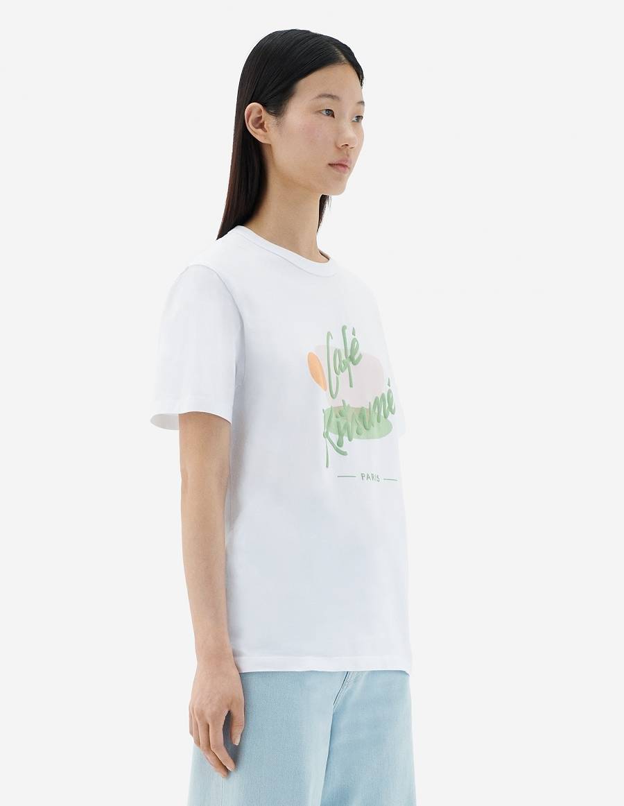 White Men's Maison Kitsune Cup Cafe Kitsune Classic T Shirts | AU-U383