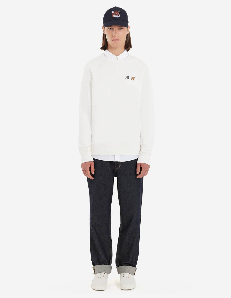 White Men's Maison Kitsune Double Fox Head Patch Classic Sweatshirts | AU-X0986