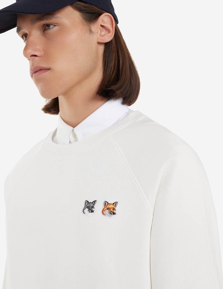 White Men's Maison Kitsune Double Fox Head Patch Classic Sweatshirts | AU-X0986