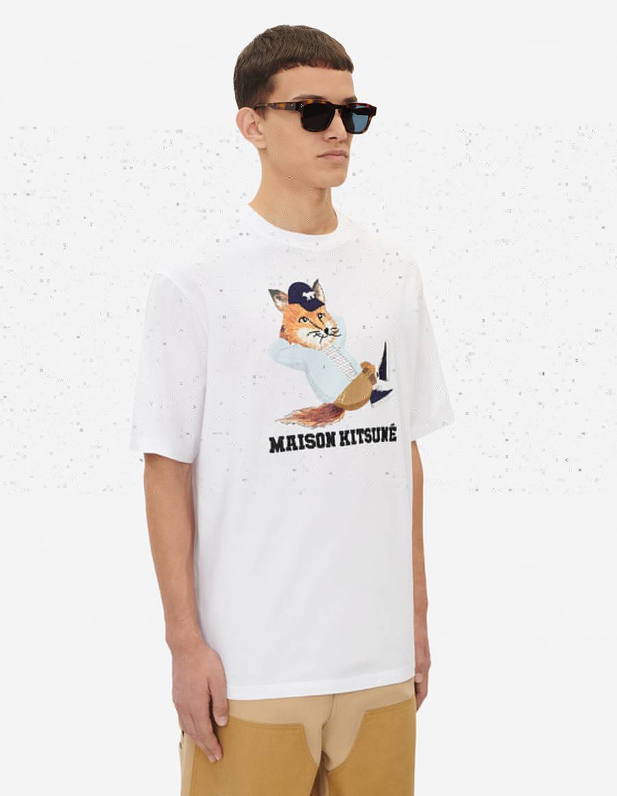 White Men's Maison Kitsune Dressed Fox Print Easy T Shirts | AU-K0371