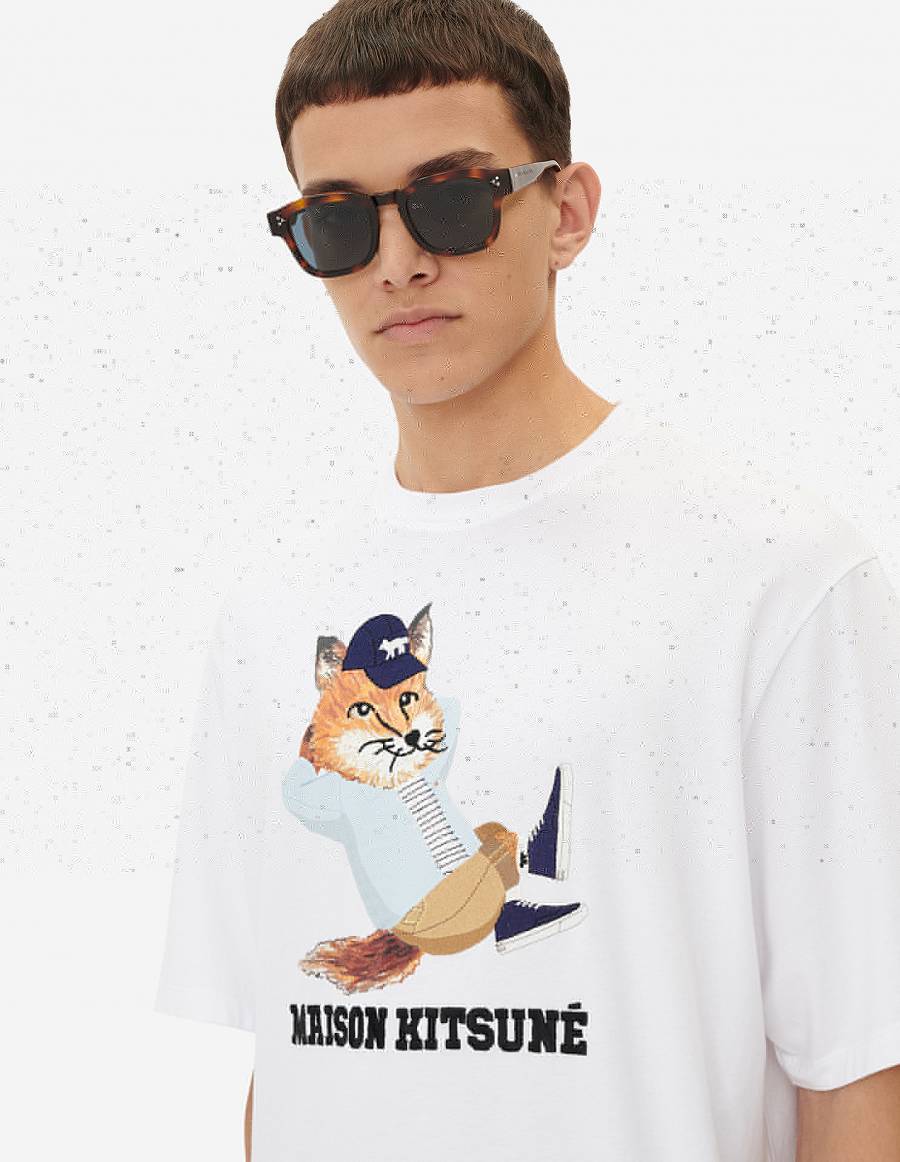 White Men's Maison Kitsune Dressed Fox Print Easy T Shirts | AU-K0371