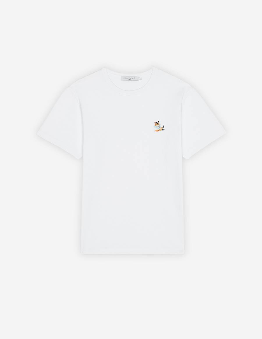 White Men\'s Maison Kitsune Dressed Fox Patch Classic T Shirts | AU-M0M27