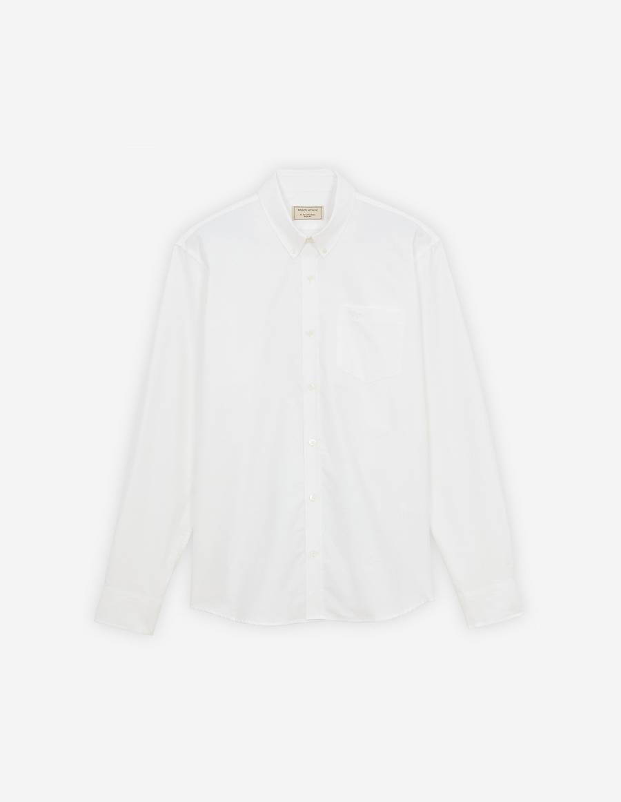 White Men\'s Maison Kitsune Fox Embroidery Pocket Classic Shirts | AU-P0442