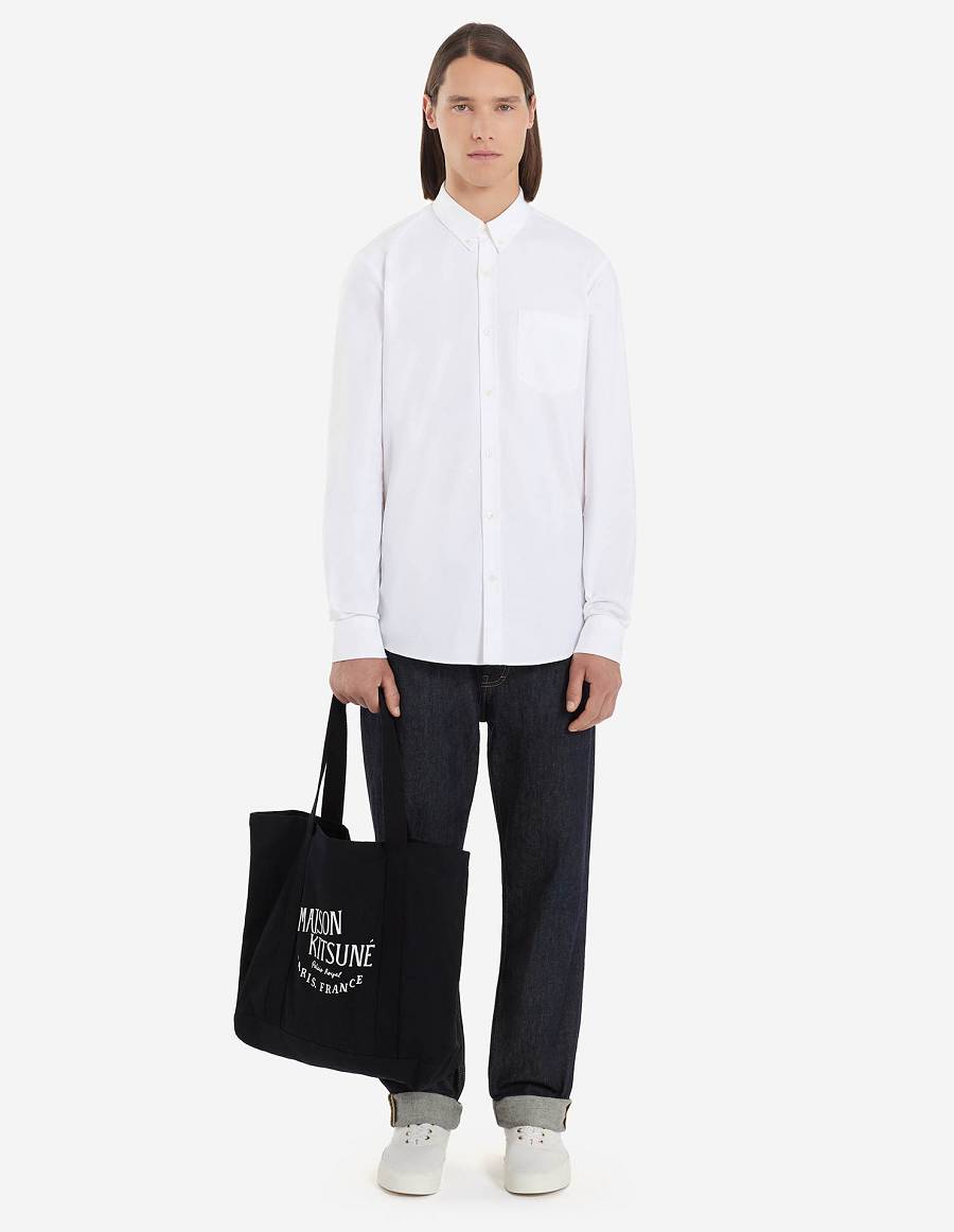 White Men's Maison Kitsune Fox Embroidery Pocket Classic Shirts | AU-P761