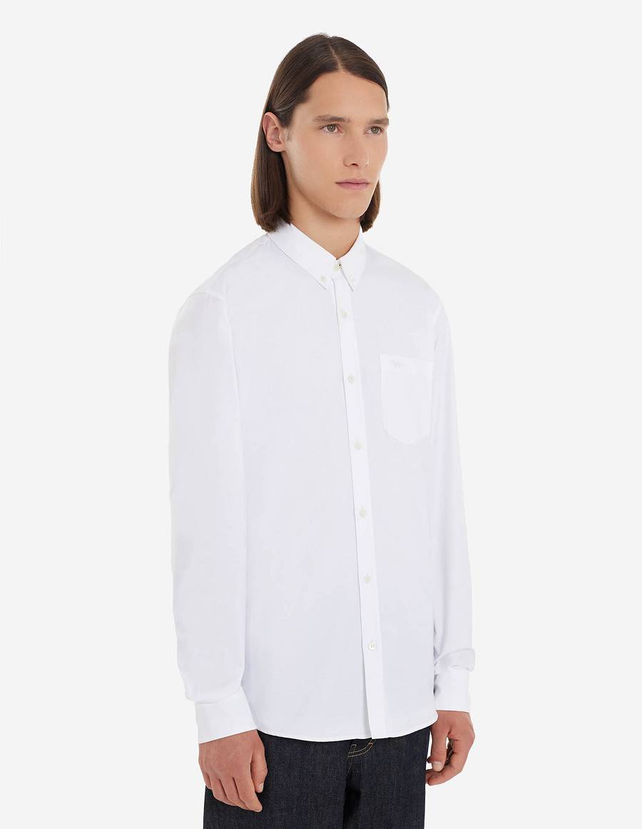 White Men's Maison Kitsune Fox Embroidery Pocket Classic Shirts | AU-P761