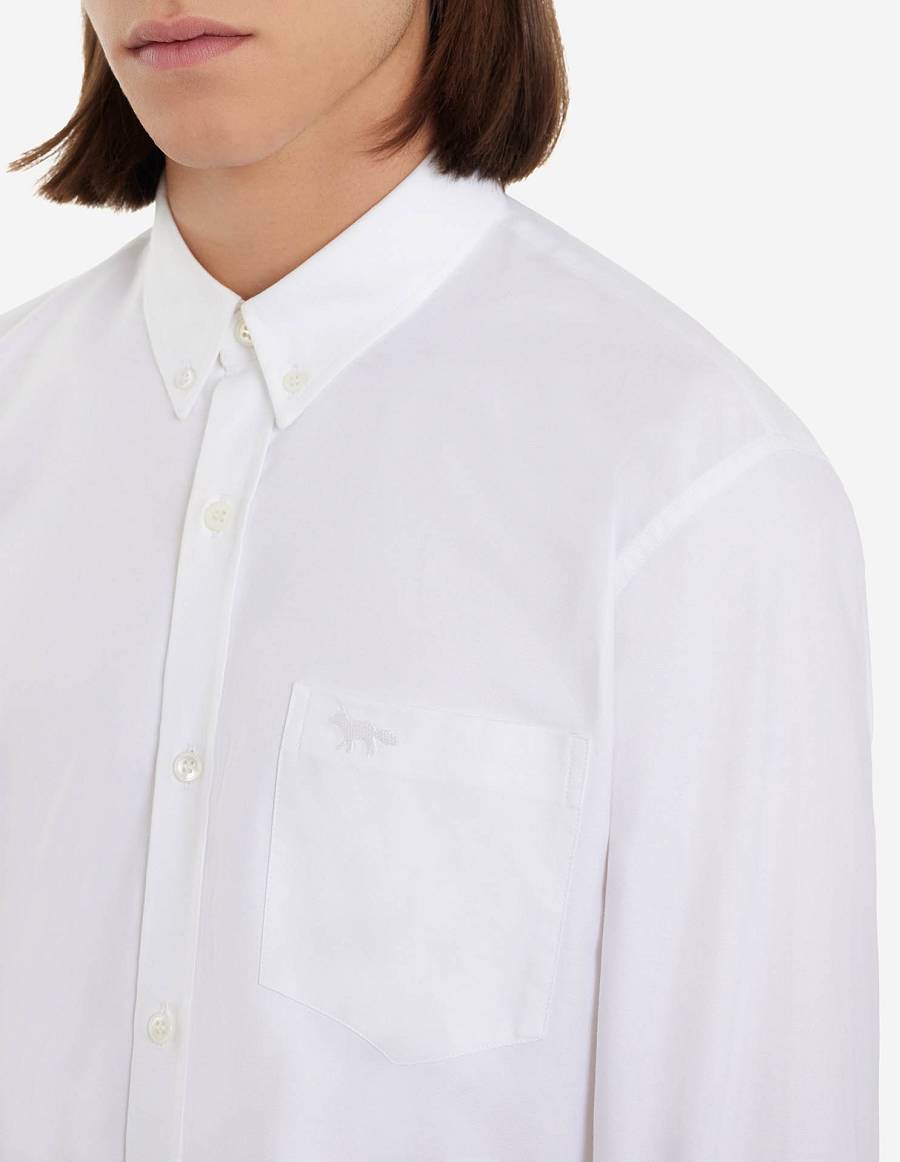 White Men's Maison Kitsune Fox Embroidery Pocket Classic Shirts | AU-P761