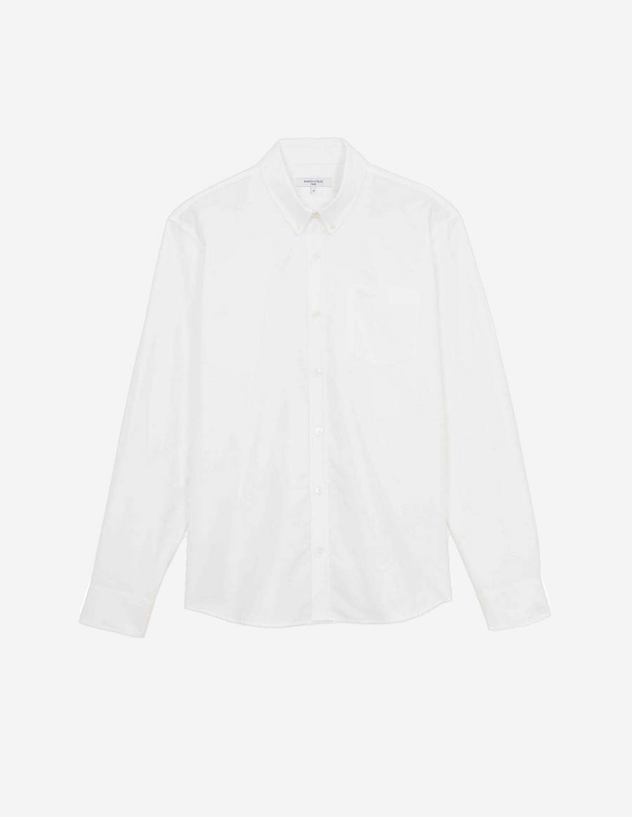 White Men\'s Maison Kitsune Fox Embroidery Pocket Classic Shirts | AU-P761