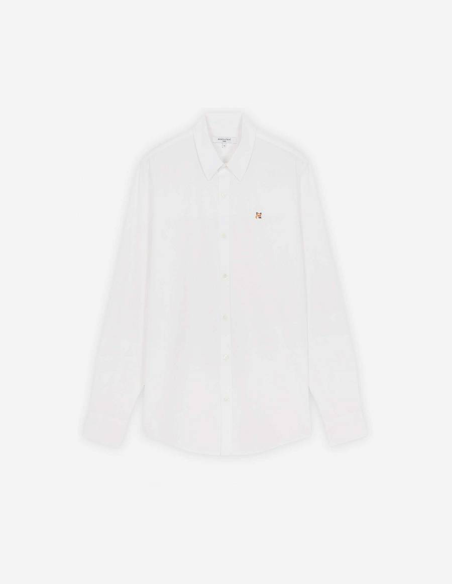 White Men\'s Maison Kitsune Fox Head Embroidery Classic Shirts | AU-W0310