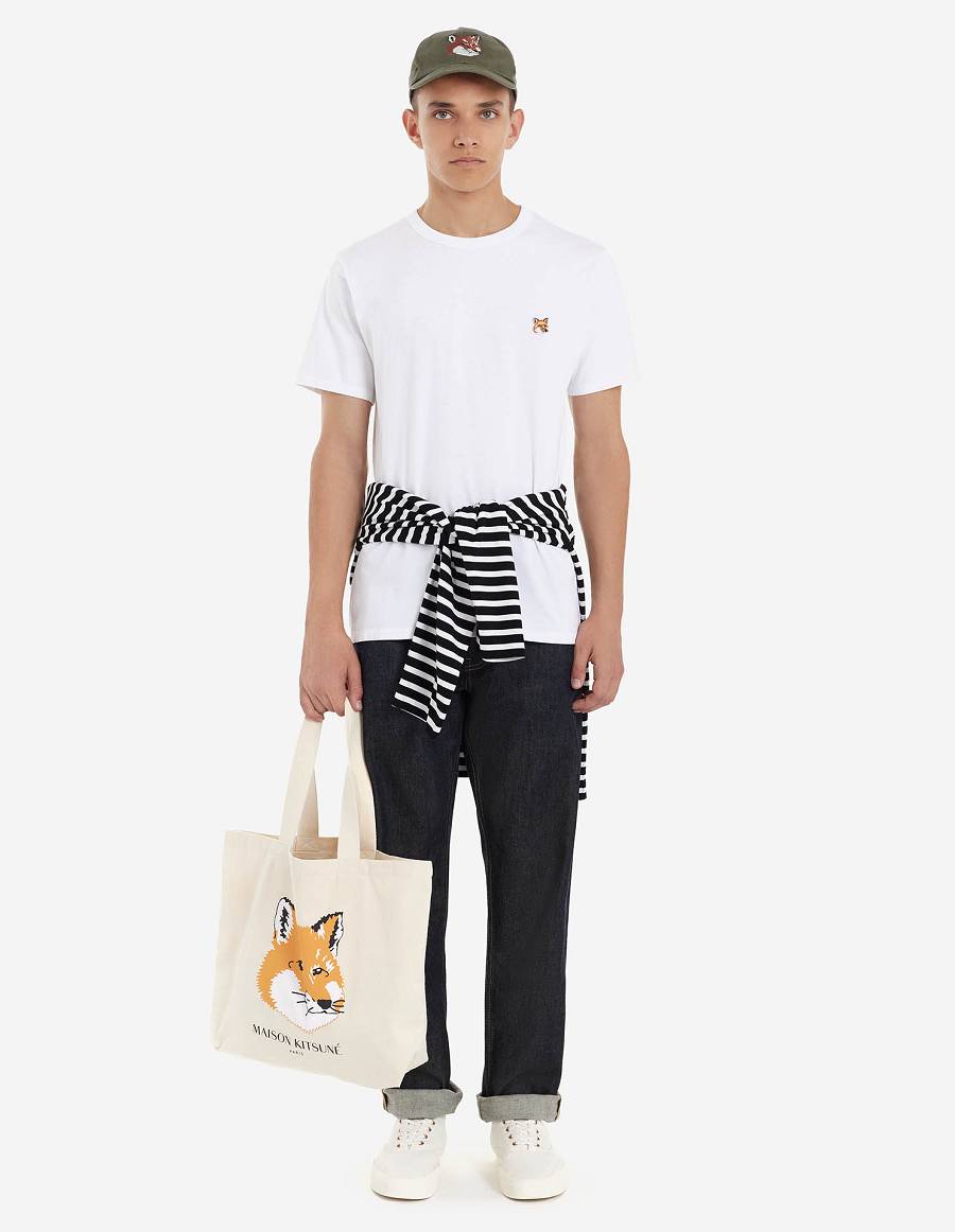 White Men's Maison Kitsune Fox Head Patch Classic T Shirts | AU-G0626