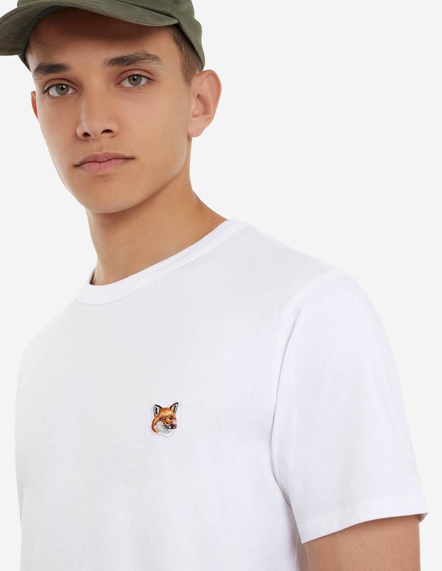 White Men's Maison Kitsune Fox Head Patch Classic T Shirts | AU-G0626