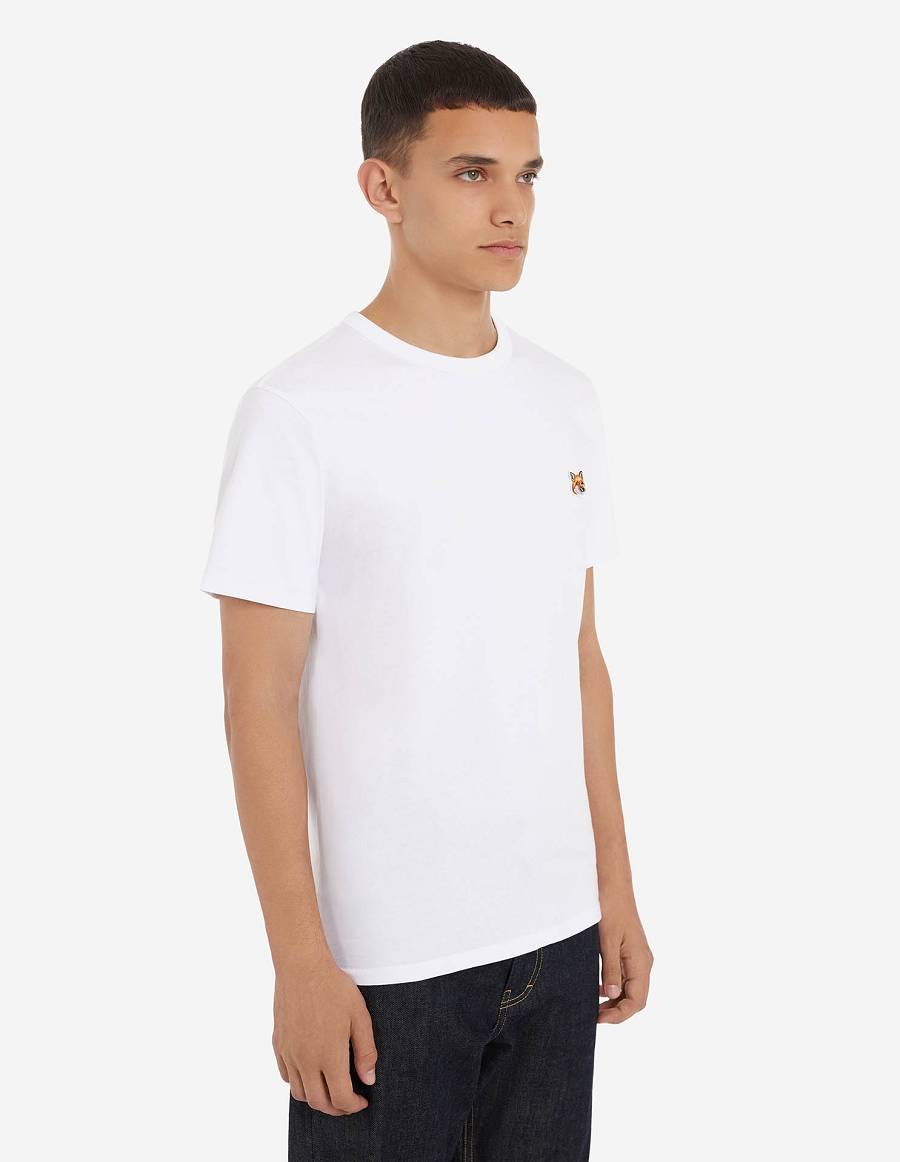 White Men's Maison Kitsune Fox Head Patch Classic T Shirts | AU-G0626