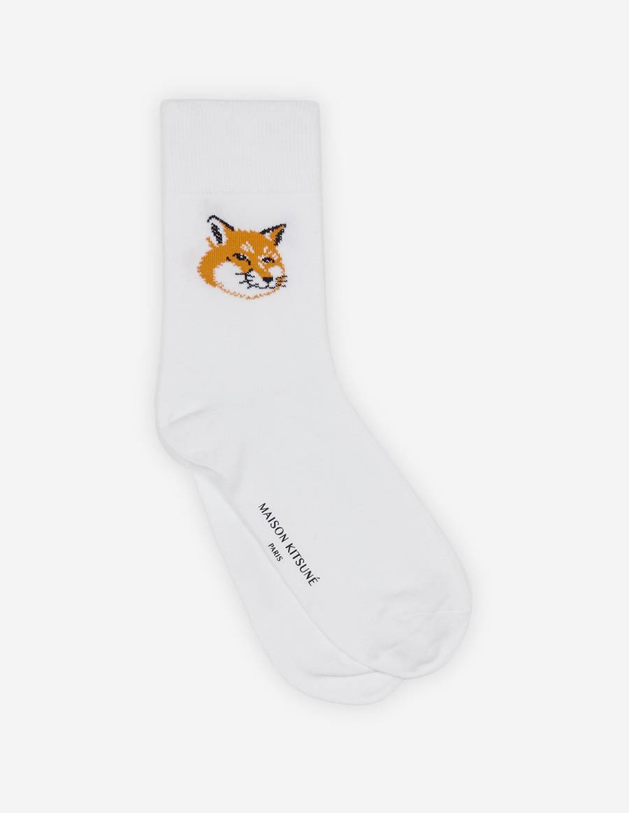 White Men\'s Maison Kitsune Fox Head Socks | AU-L0169