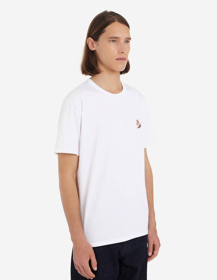 White Men's Maison Kitsune Frenchie Dressed Fox Patch Classic T Shirts | AU-FM32