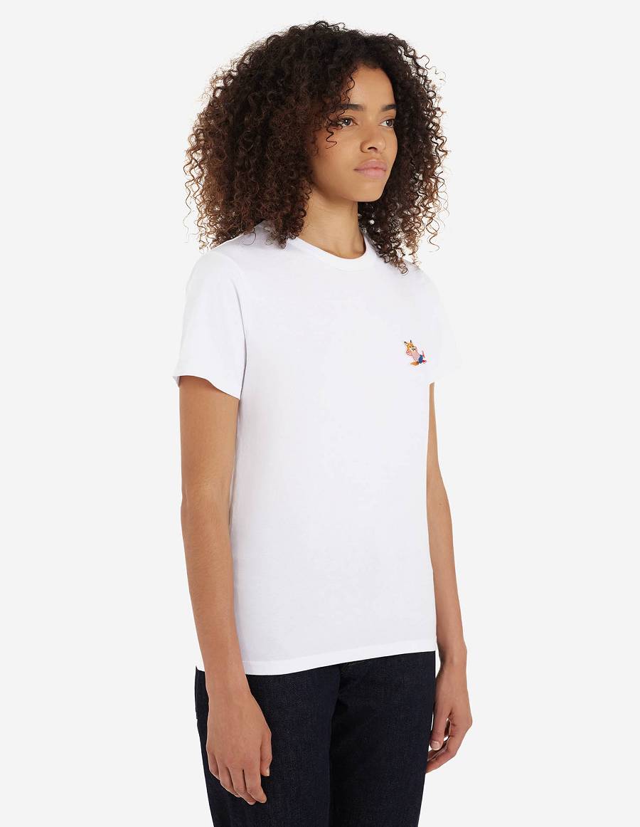 White Men's Maison Kitsune Frenchie Dressed Fox Patch Classic T Shirts | AU-U0441