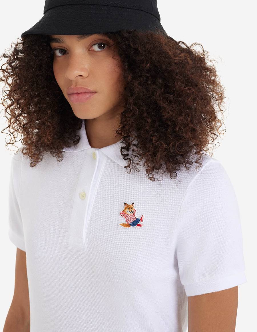 White Men's Maison Kitsune Frenchie Dressed Fox Patch Classic Polo | AU-U0M51