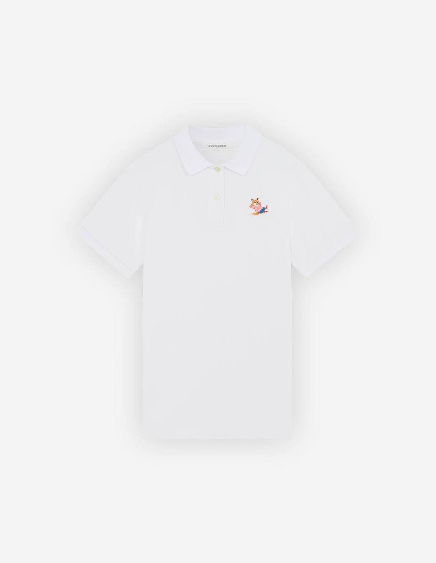 White Men\'s Maison Kitsune Frenchie Dressed Fox Patch Classic Polo | AU-U0M51