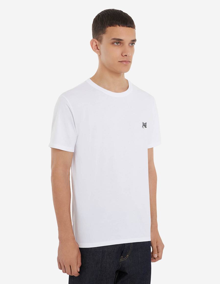 White Men's Maison Kitsune Grey Fox Head Patch Classic T Shirts | AU-P0761