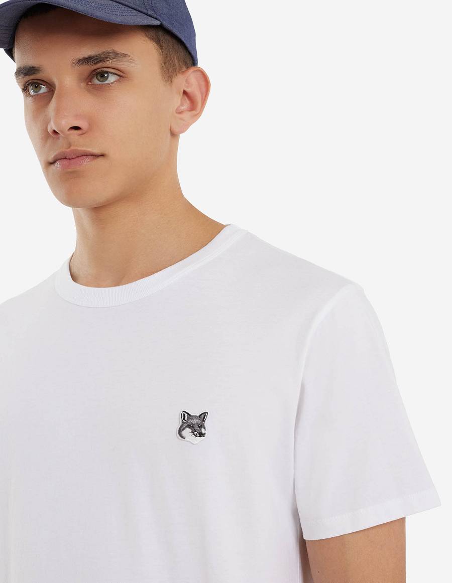 White Men's Maison Kitsune Grey Fox Head Patch Classic T Shirts | AU-P0761