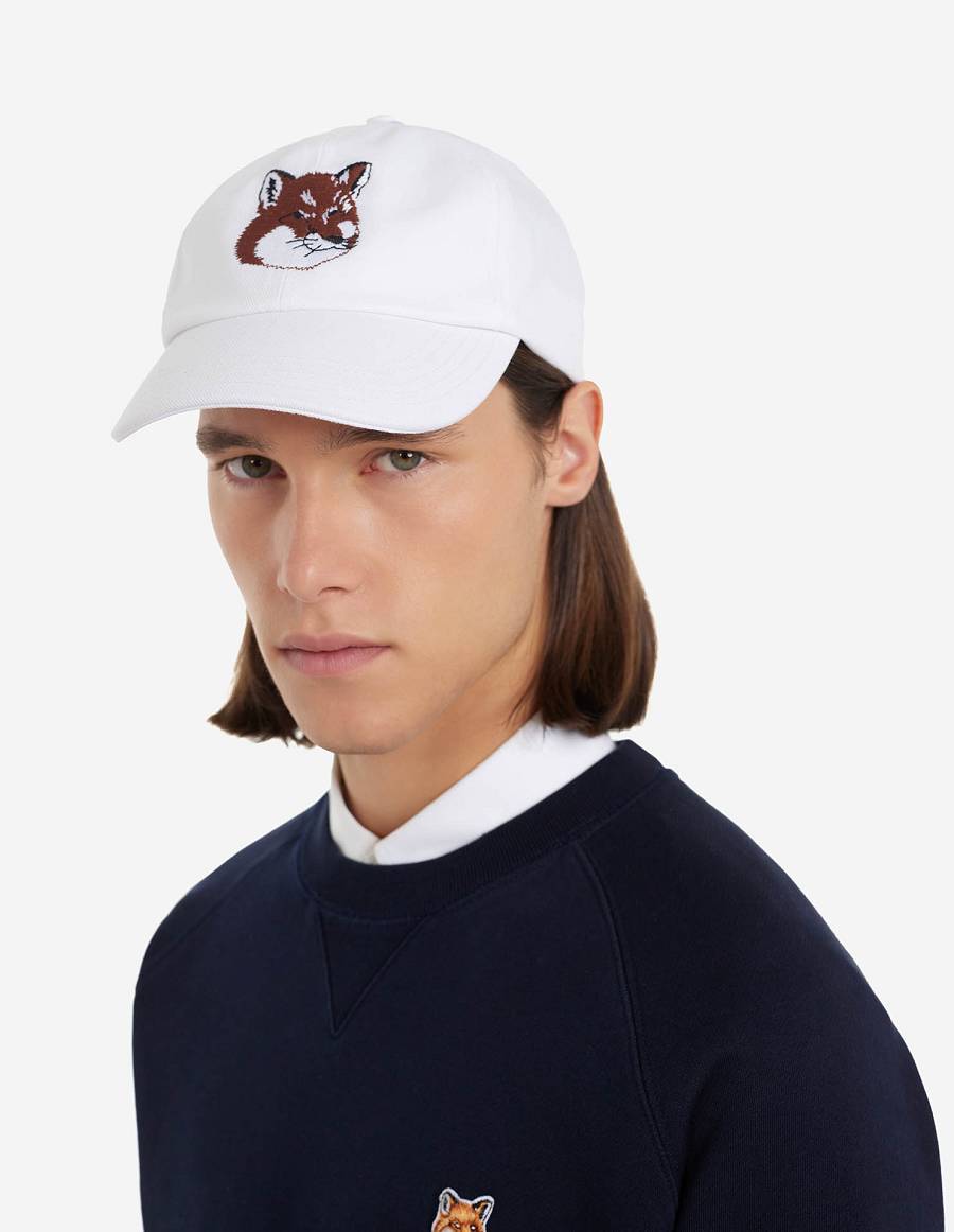 White Men's Maison Kitsune Large Fox Head Embroidery 6p Caps | AU-C0840