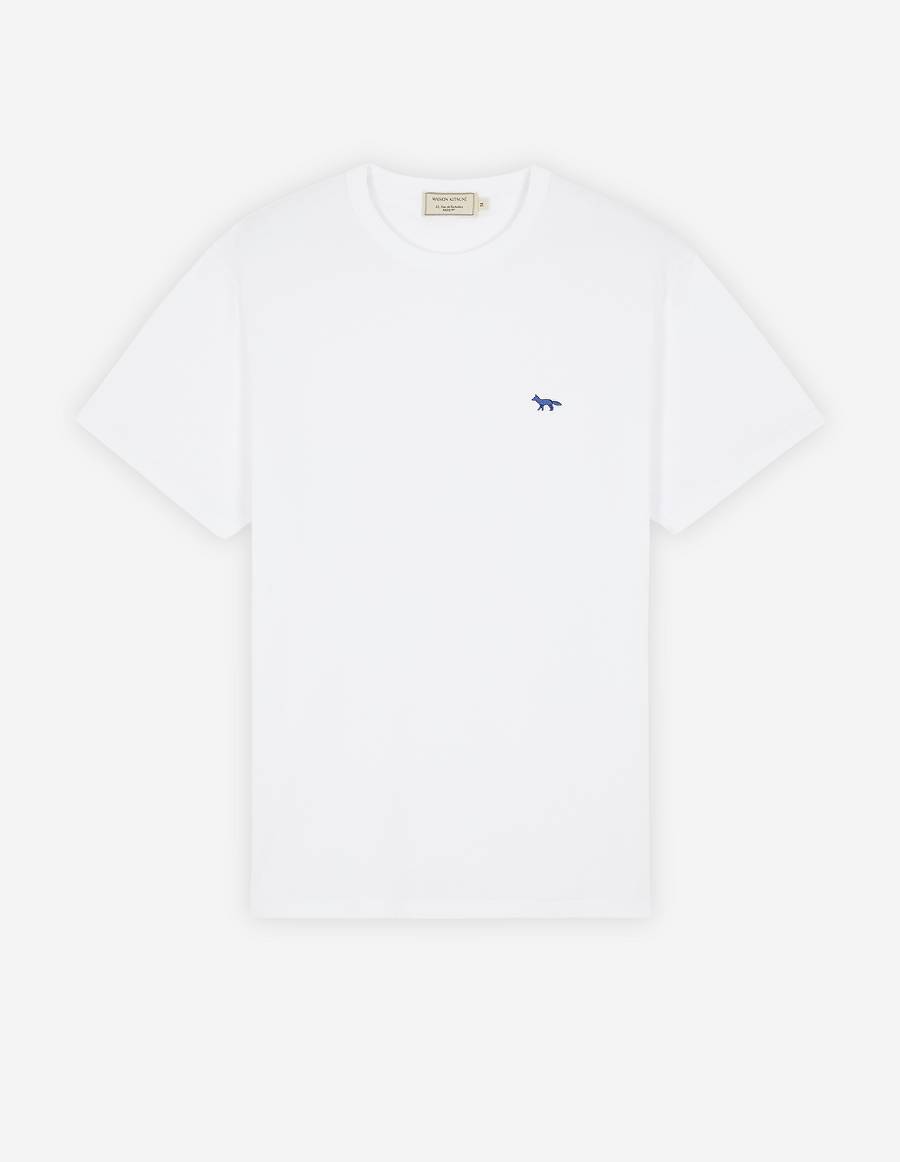 White Men's Maison Kitsune Navy Fox Patch Classic T Shirts | AU-M0457