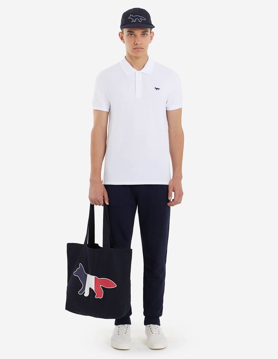 White Men's Maison Kitsune Navy Fox Patch Classic Polo | AU-X0812