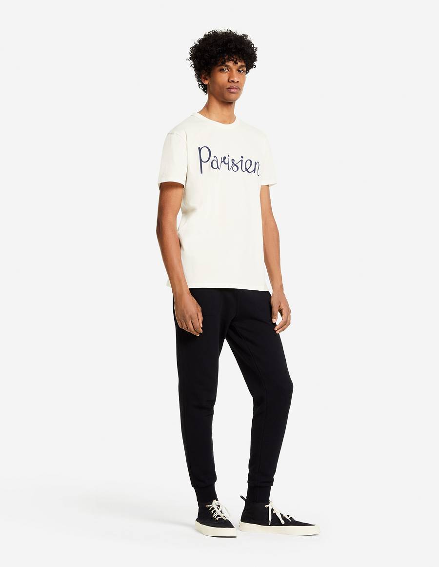 White Men's Maison Kitsune Parisien Classic T Shirts | AU-M0515