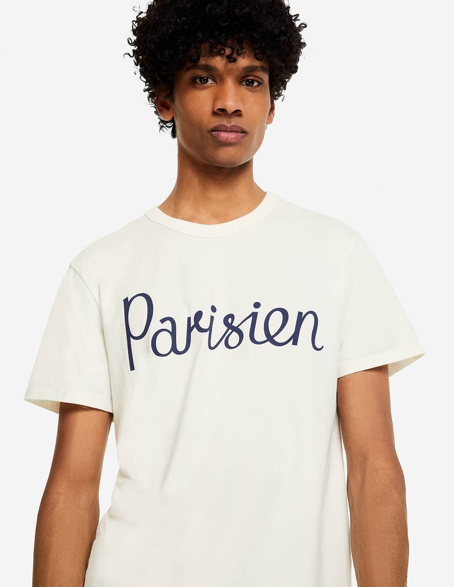 White Men's Maison Kitsune Parisien Classic T Shirts | AU-M0515