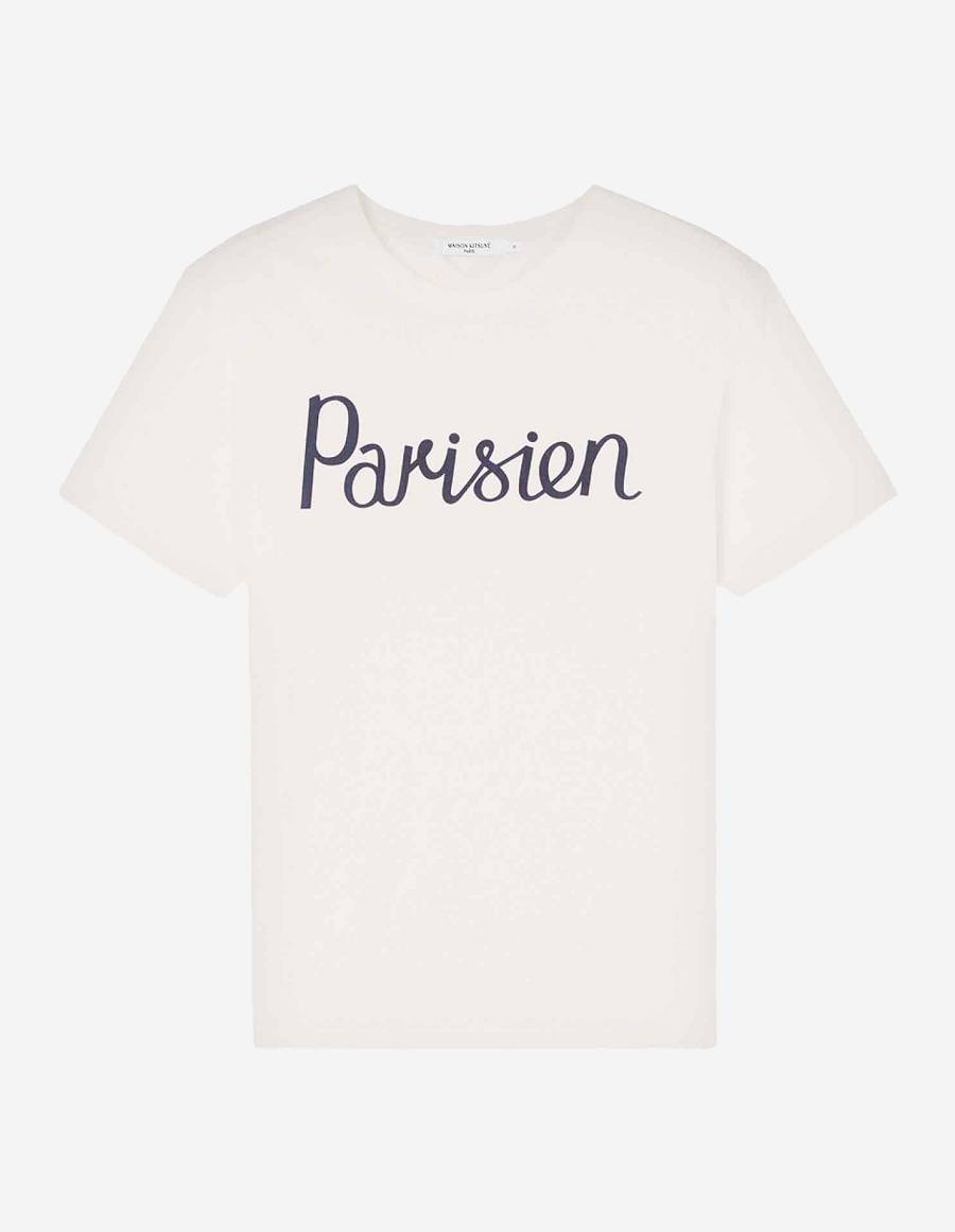 White Men\'s Maison Kitsune Parisien Classic T Shirts | AU-M0515