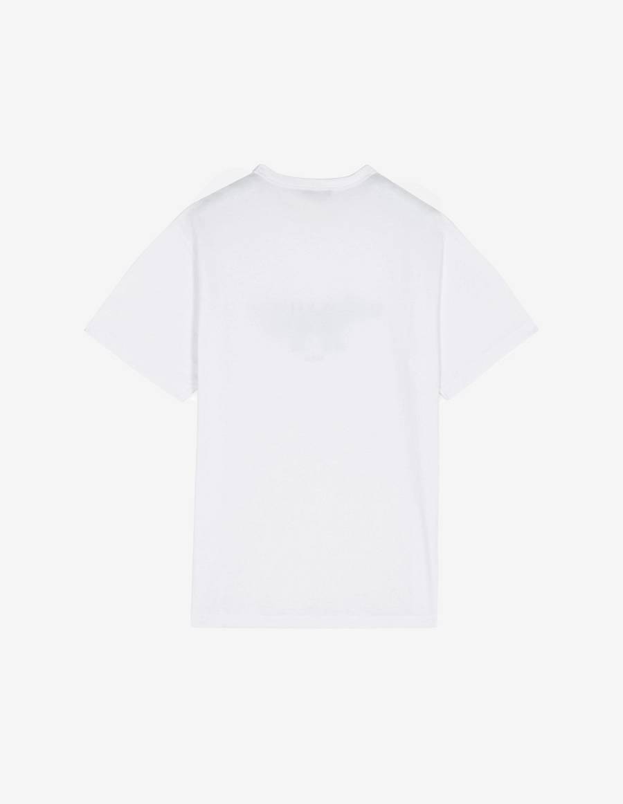 White Men's Maison Kitsune Profile Fox Stamp Classic T Shirts | AU-A0727