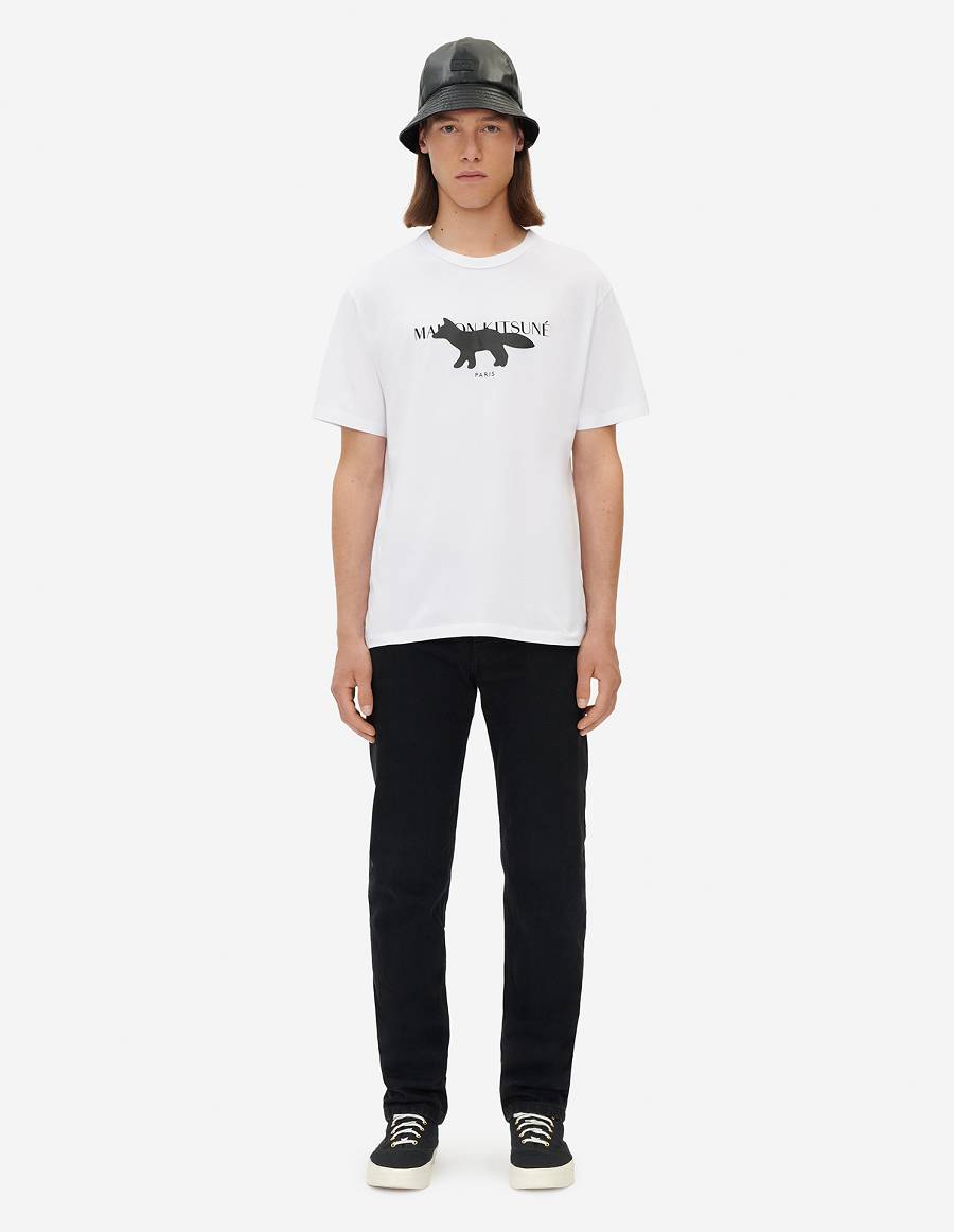 White Men's Maison Kitsune Profile Fox Stamp Classic T Shirts | AU-A0727