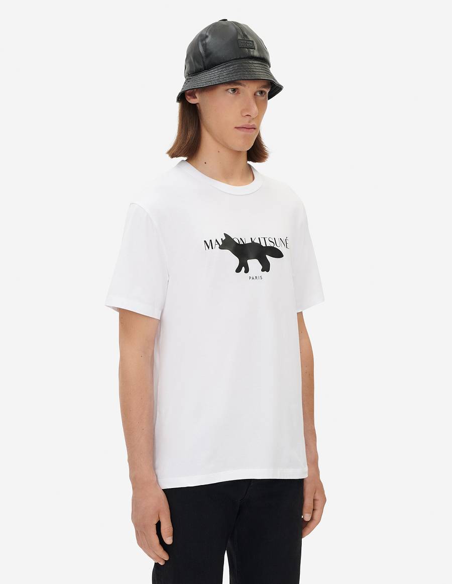 White Men's Maison Kitsune Profile Fox Stamp Classic T Shirts | AU-A0727