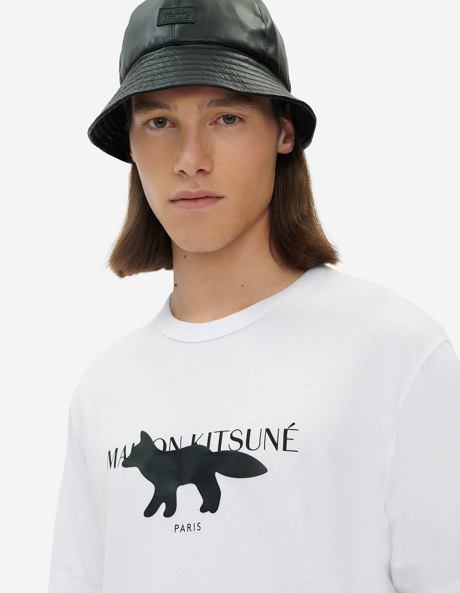 White Men's Maison Kitsune Profile Fox Stamp Classic T Shirts | AU-A0727