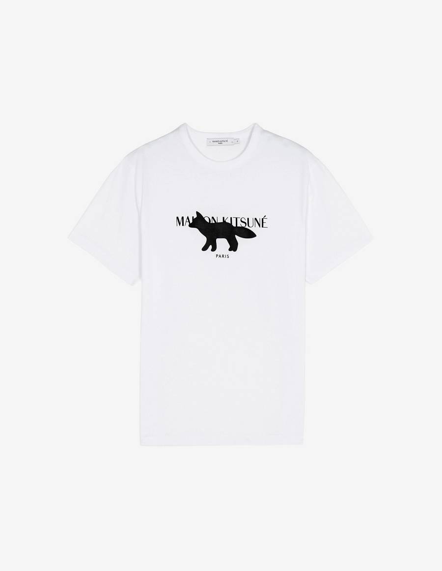 White Men\'s Maison Kitsune Profile Fox Stamp Classic T Shirts | AU-A0727