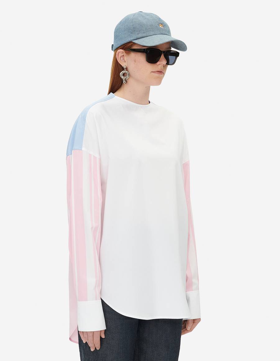 White Pink Women's Maison Kitsune Open Sleeve Top Shirts | AU-G124