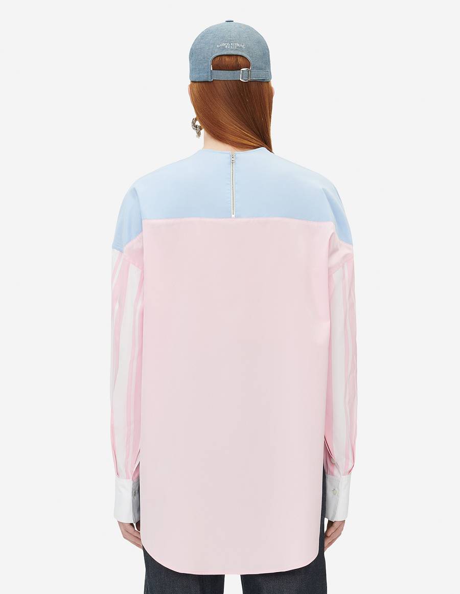 White Pink Women's Maison Kitsune Open Sleeve Top Shirts | AU-G124