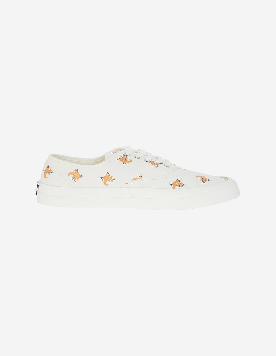 White Women's Maison Kitsune All Over Fox Head Laced Sneakers | AU-C0M44