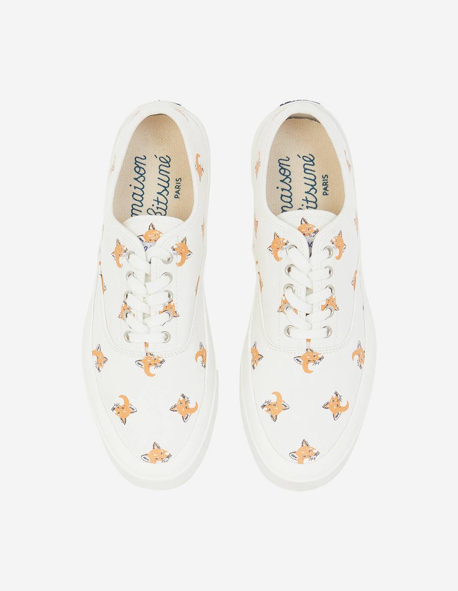 White Women's Maison Kitsune All Over Fox Head Laced Sneakers | AU-C0M44