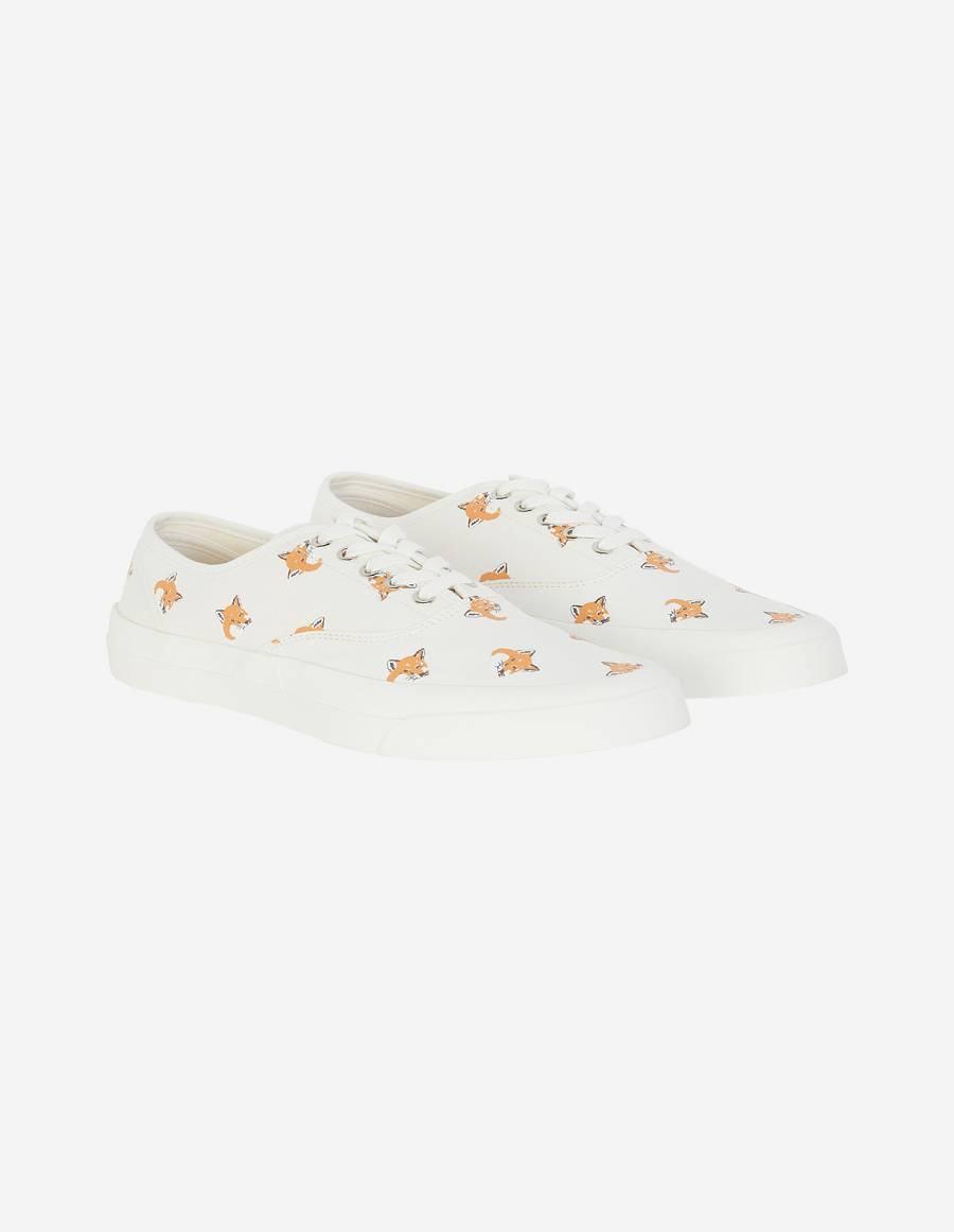 White Women\'s Maison Kitsune All Over Fox Head Laced Sneakers | AU-C0M44