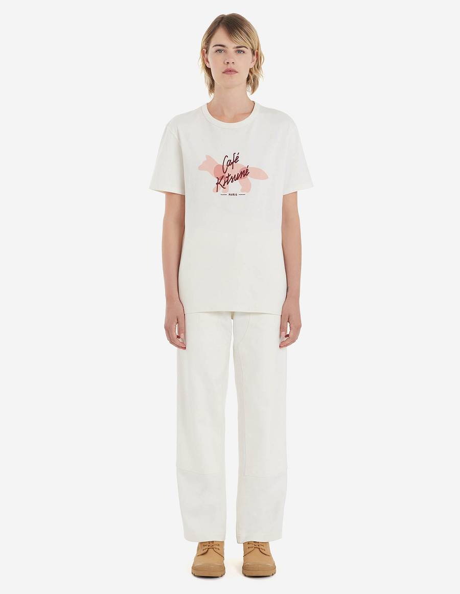 White Women's Maison Kitsune Cafe Workwear Pants | AU-U0383