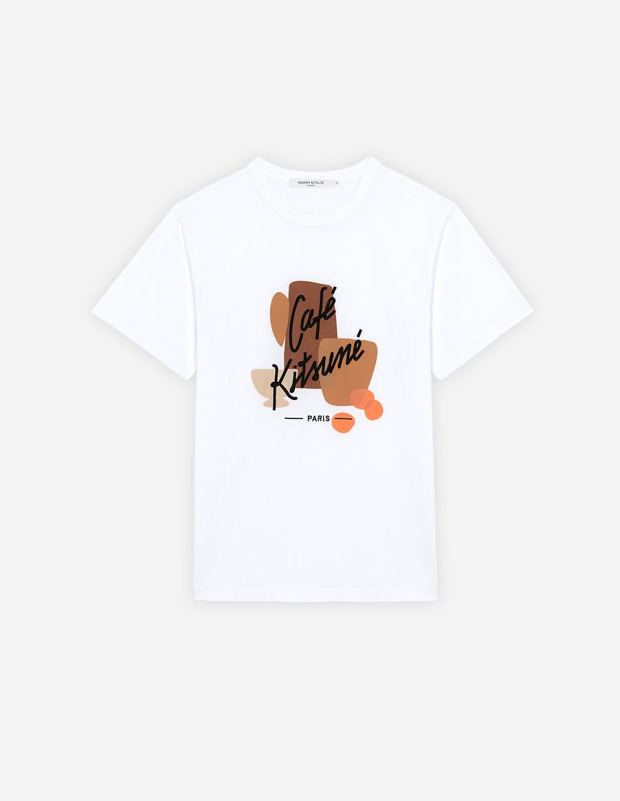 White Women\'s Maison Kitsune Coffee Composition Classic T Shirts | AU-B0722