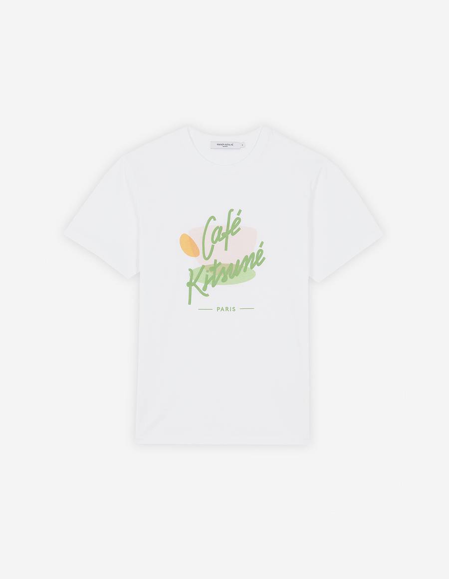 White Women\'s Maison Kitsune Cup Cafe Kitsune Classic T Shirts | AU-E0M20