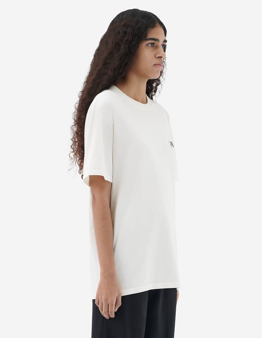 White Women's Maison Kitsune Double Fox Head Patch Classic T Shirts | AU-O1305