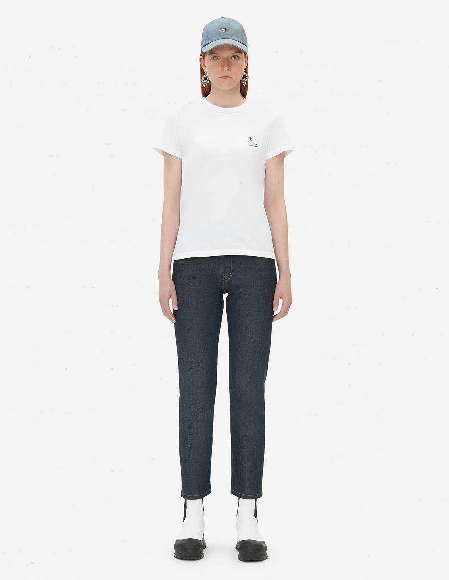 White Women's Maison Kitsune Dressed Fox Patch Classic T Shirts | AU-H0569